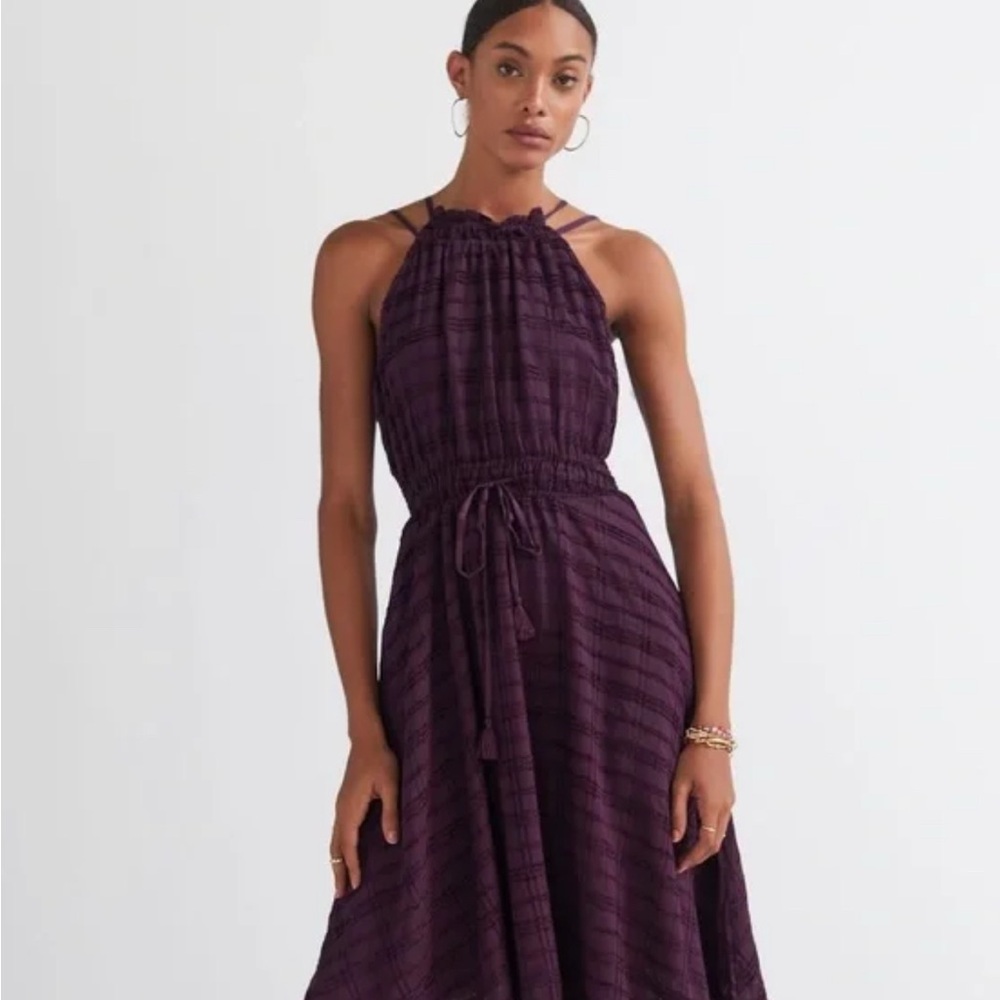 Anthropologie Deep Purple Halter Midi Dress
